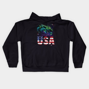 USA Monster Truck American Flag 4th July Men Boys Girls Race Kids Hoodie